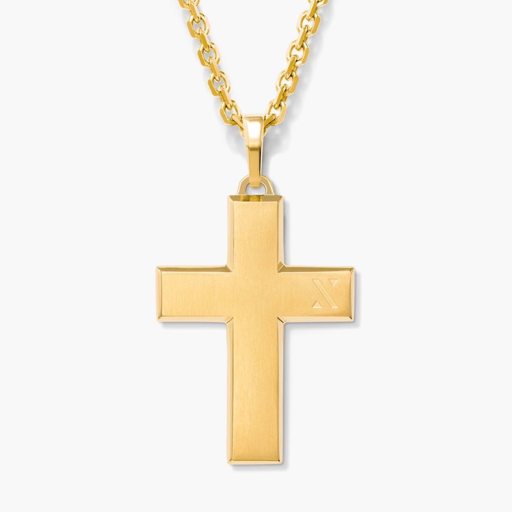 JAXXON Gold Mosaic Cross Pendant with Cable Chain 22” stainless steel